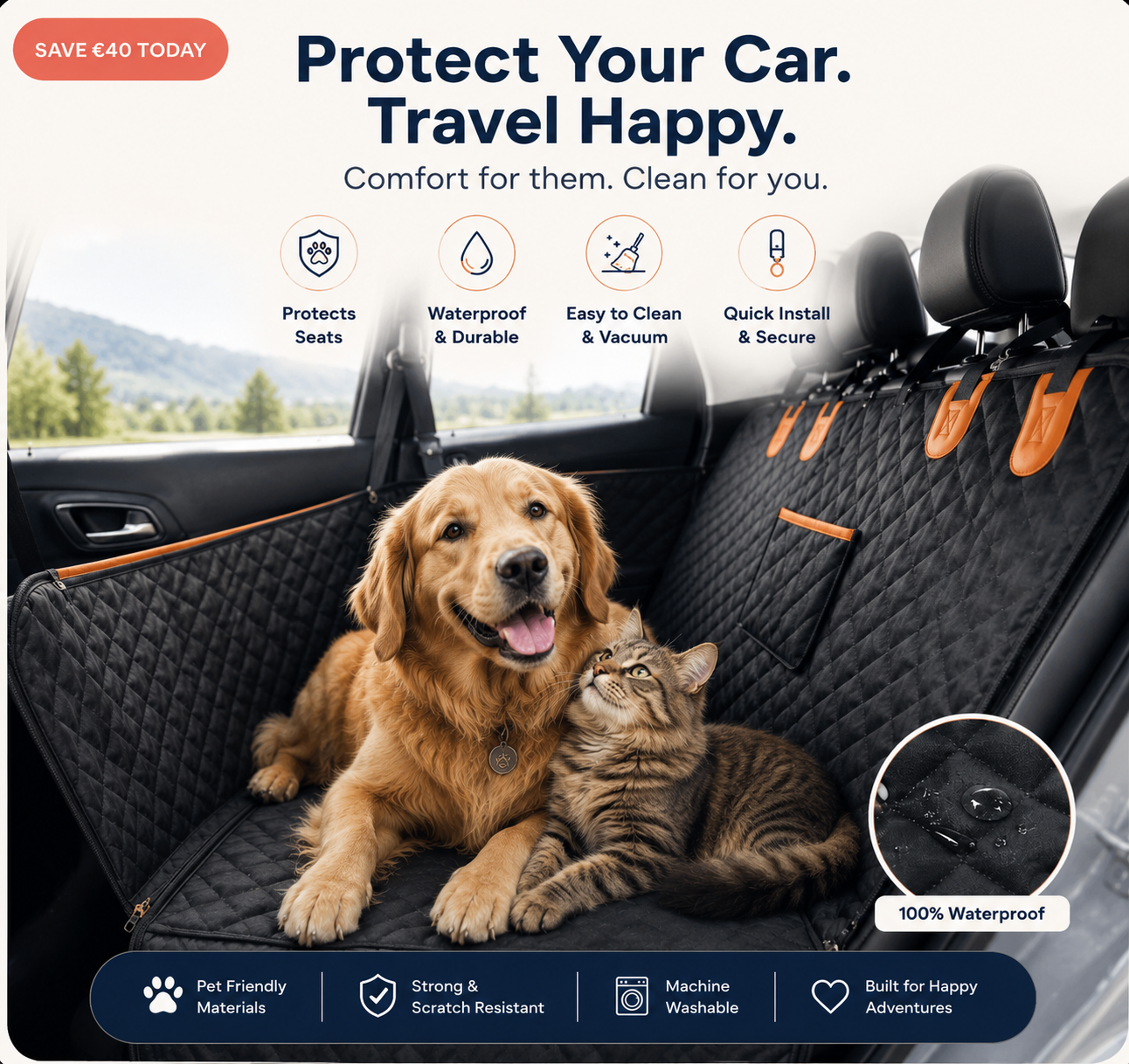 Waterproof Dog Car Seat Cover